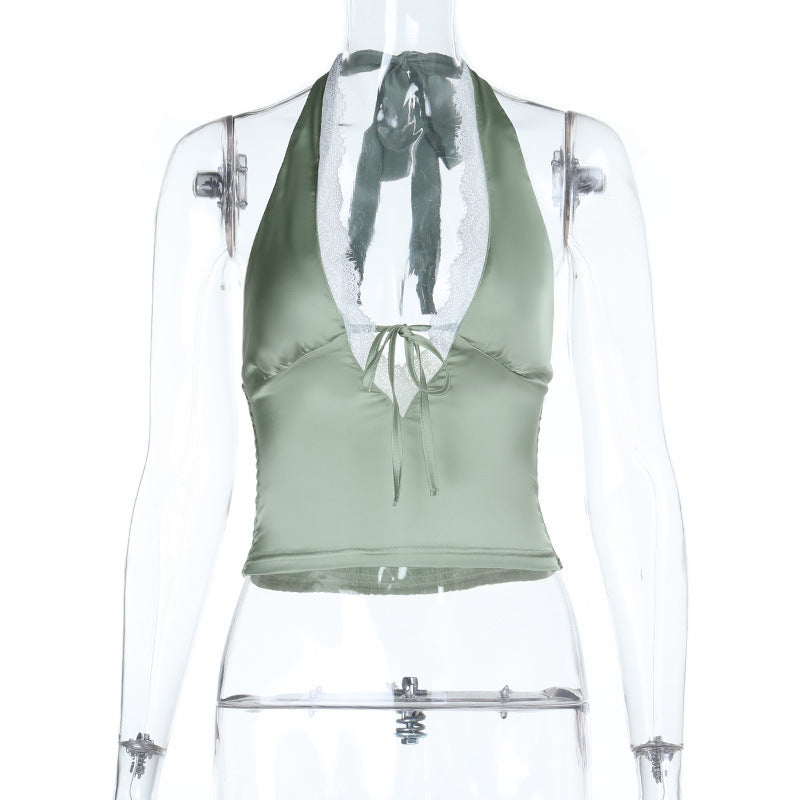 Damen Halter-Crop-Top mit feinen Spitzendetails Drune