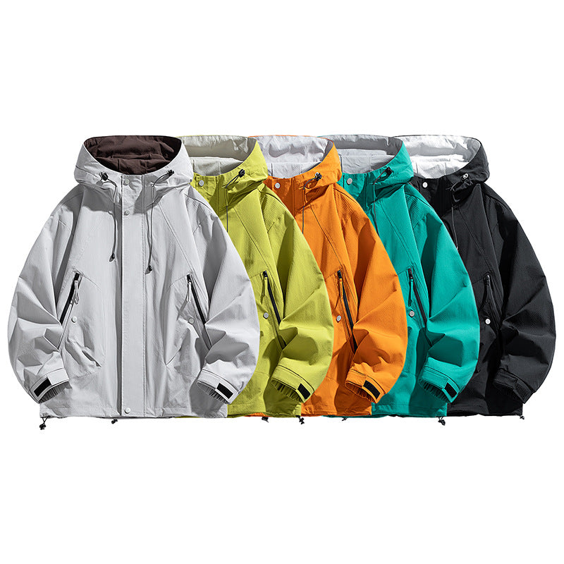 Unisex leichte winddichte Outdoorjacke mit Kapuze, wasserabweisender Außenhülle und verstellbarem Saum Drune