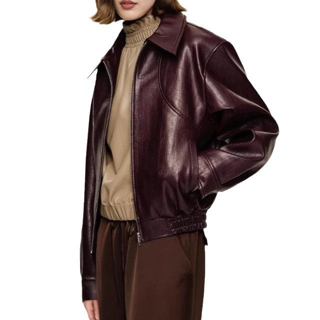 Damen Sportliche Lederjacke mit elastischem Bund Drune
