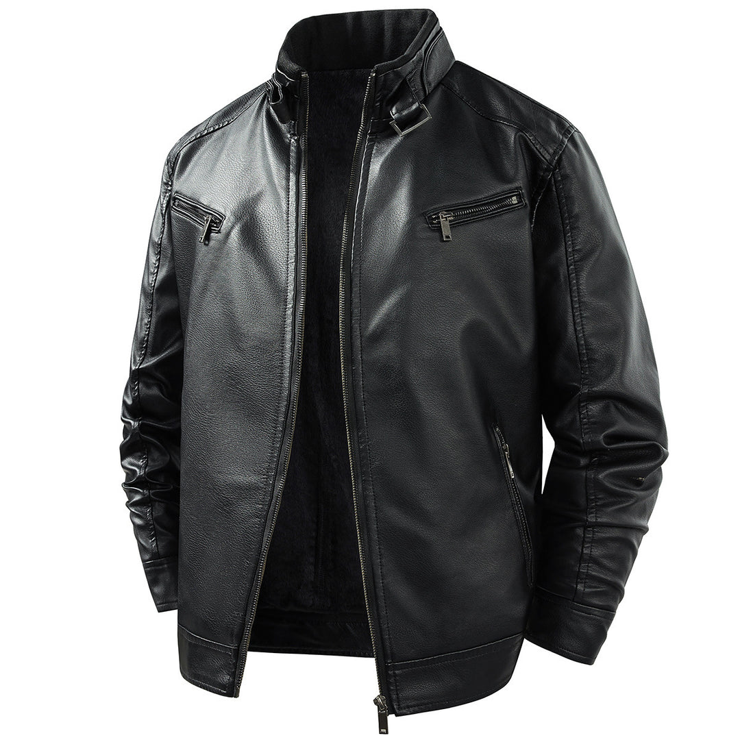 Herren Modische Lederjacke mit Fleece-Futter Drune