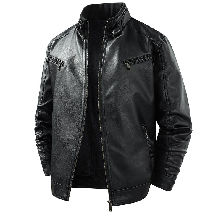 Herren Modische Lederjacke mit Fleece-Futter Drune