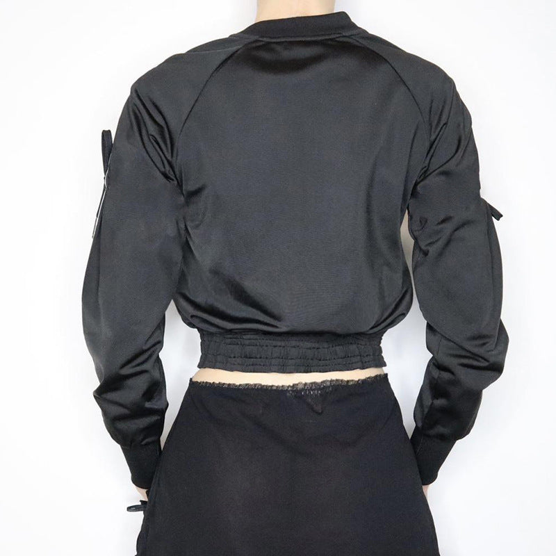 Damen nan sportive Zip-Jacke im Bomberstil mit seitlichen Streifen, Ärmel-Bindebändern und Kordelbund Drune