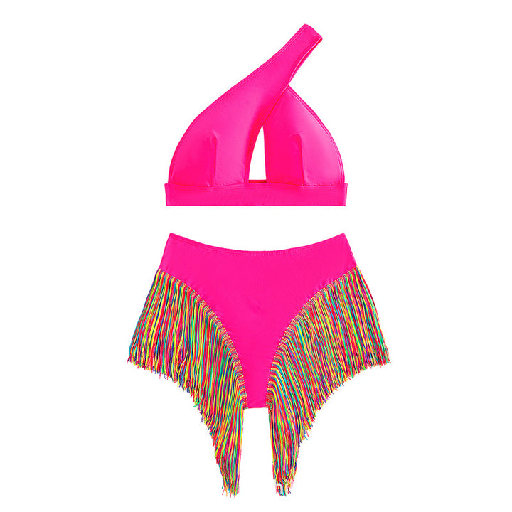 Damen Einseitiger Bikini mit fransigem Saum Drune