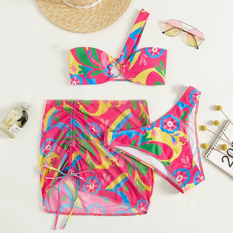 Damen Bikini-Set mit raffinierten Blumenmustern und hohem Taillenslip Drune