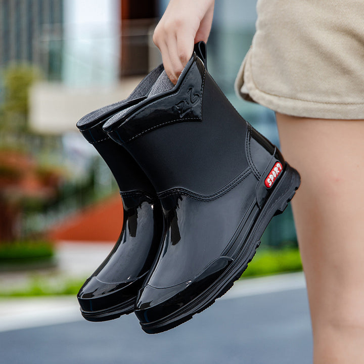 Damen Ankle‑Gummistiefel im Chelsea‑Stil mit glänzender Schutzschicht und griffiger Profilsohle Drune
