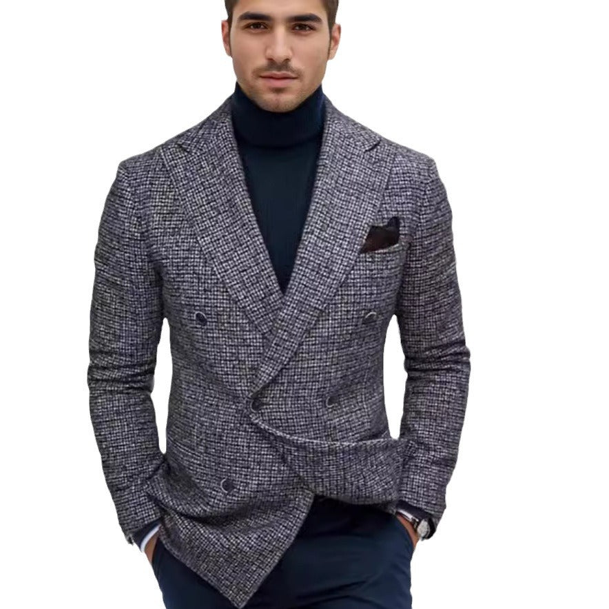 Herren Doppelreihiges Tweed-Sakko mit markantem Revers und taillierter Silhouette Drune