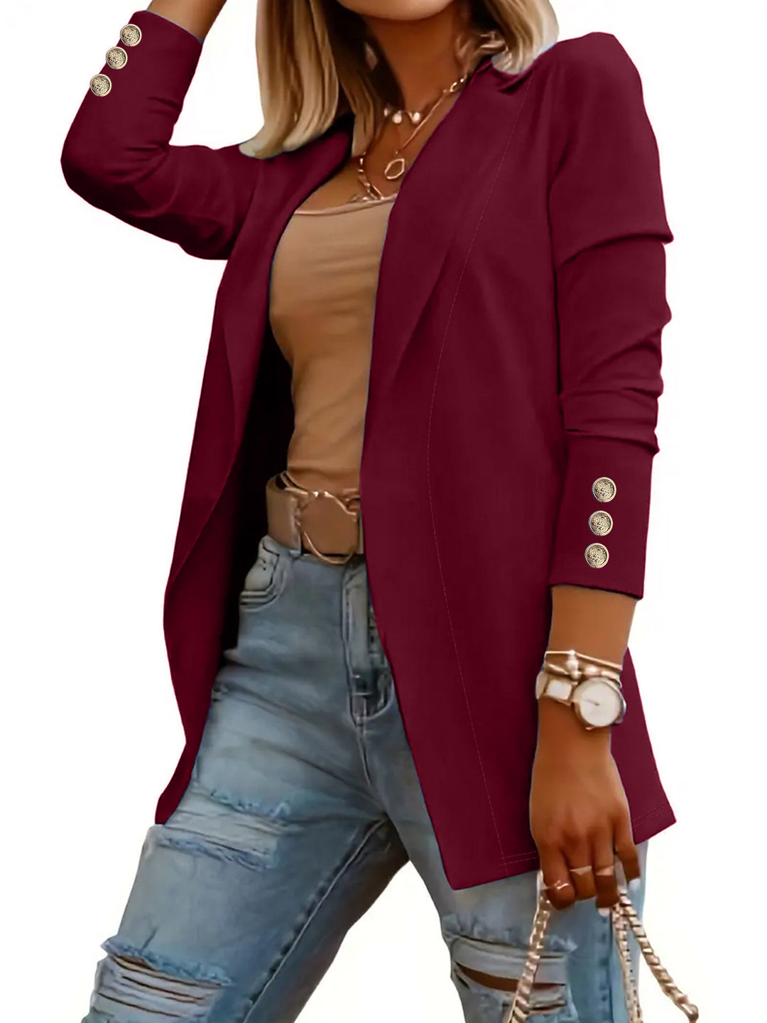 Damen Elegante Blazerjacke mit modischen Knopfdetails Drune