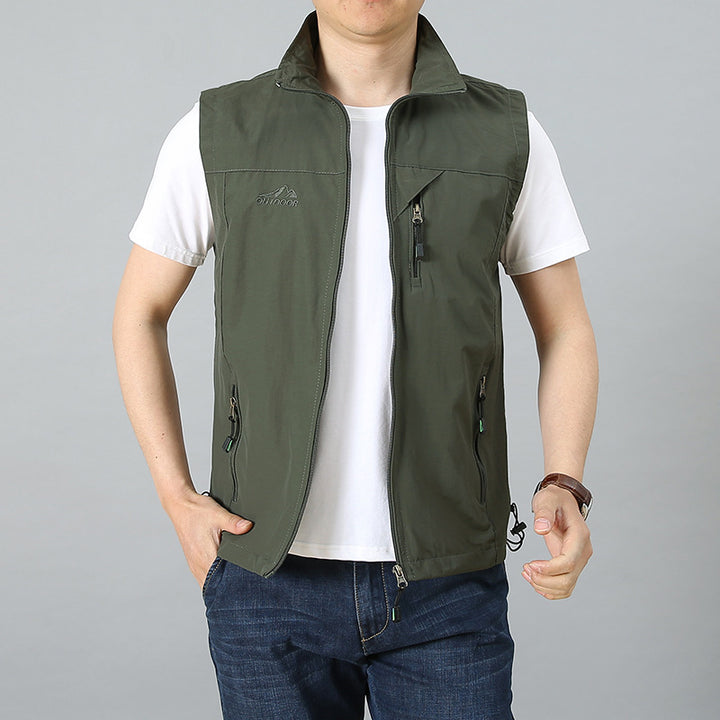 Herren Leichte Softshell‑Utilityweste mit Stehkragen und mehrfachen Reißverschlusstaschen Drune