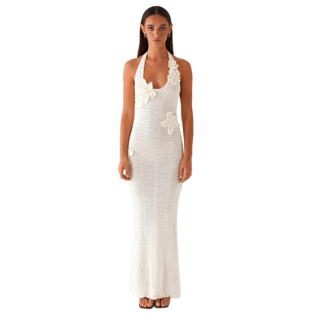 Damen häkel Maxi-Kleid mit floralem Design Drune