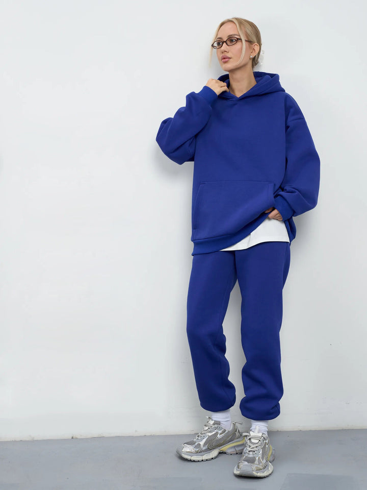 Damen großzügiger Kapuzenpullover Oversize mit Kängurutasche und weichem French-Terry Drune