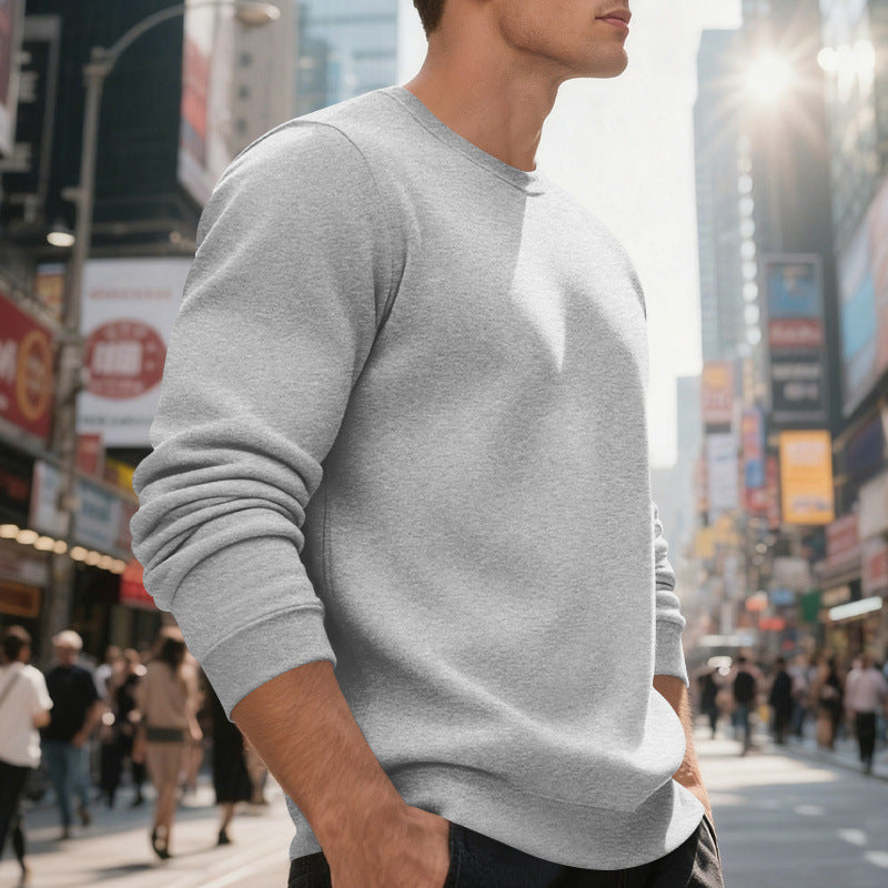 Herren lässiger Rundhals-Sweatshirt aus hochwertigem Baumwollmix mit strukturiertem Material Drune