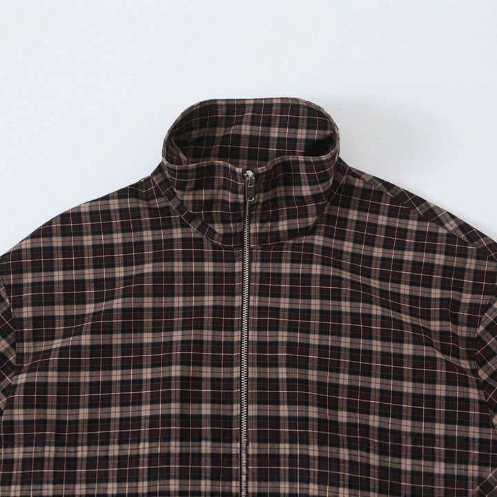 Damen Karierter Cropped-Blouson mit Stehkragen, Tunnelzugsaum und Eingrifftaschen Drune