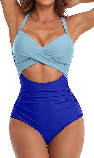 Damen Einteiliger Badeanzug mit elegantem Wickelschnitt Drune