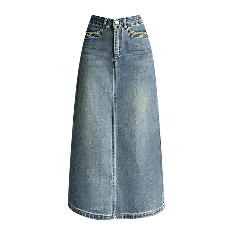 Damen Denim-Midi-Rock mit schwingendem Saum Drune