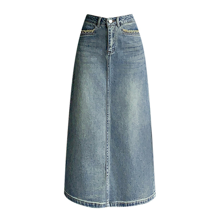 Damen Denim-Midi-Rock mit schwingendem Saum Drune