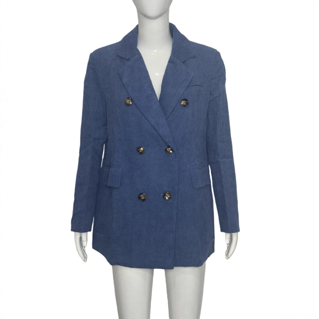 Damen Langer Cord-Blazer im Doppelreiher mit Reverskragen und Pattentaschen Drune