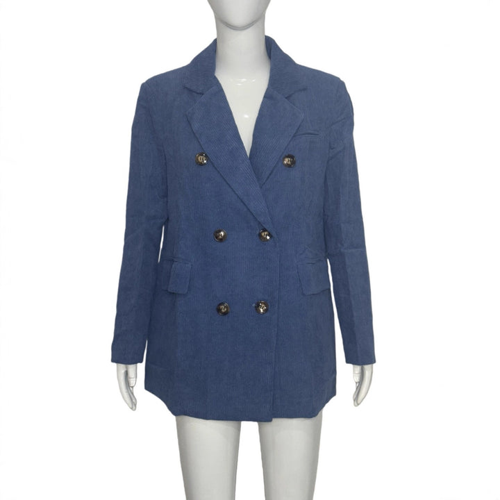 Damen Langer Cord-Blazer im Doppelreiher mit Reverskragen und Pattentaschen Drune