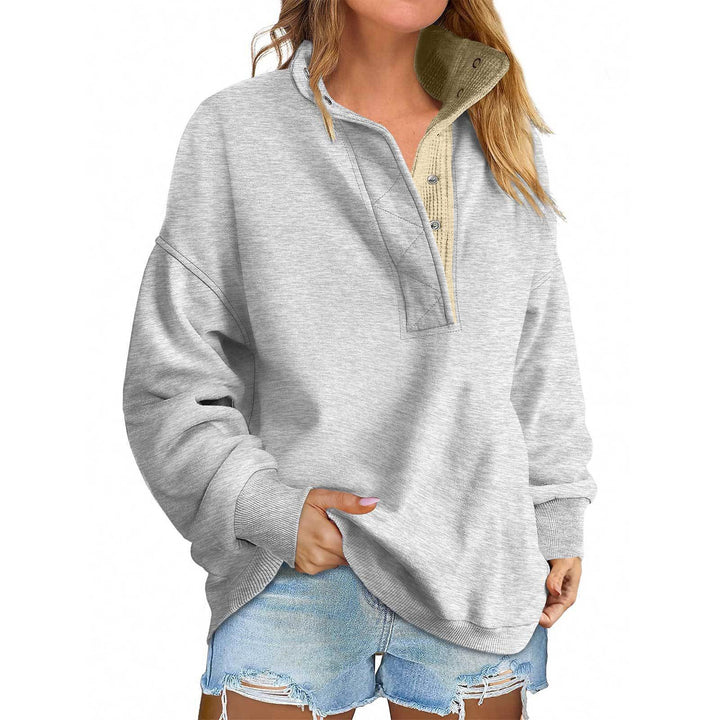 Damen Oversize-Henley-Sweatshirt mit Stehkragen und Druckknopfleiste Drune