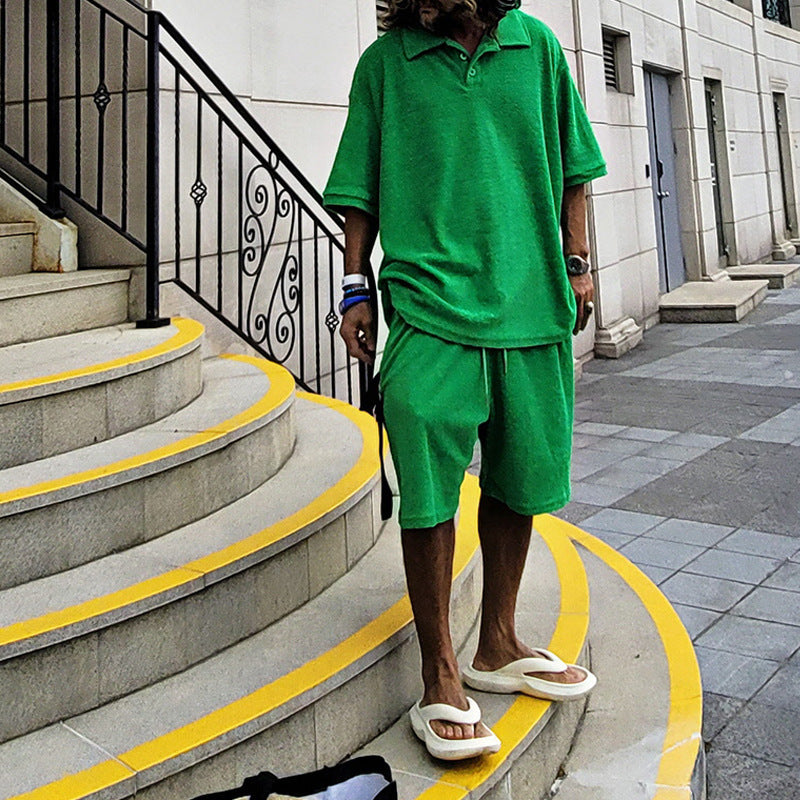 Herren Oversized Freizeitanzug mit Poloshirt und Shorts Drune