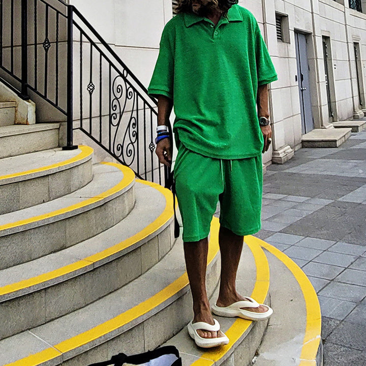 Herren Oversized Freizeitanzug mit Poloshirt und Shorts Drune
