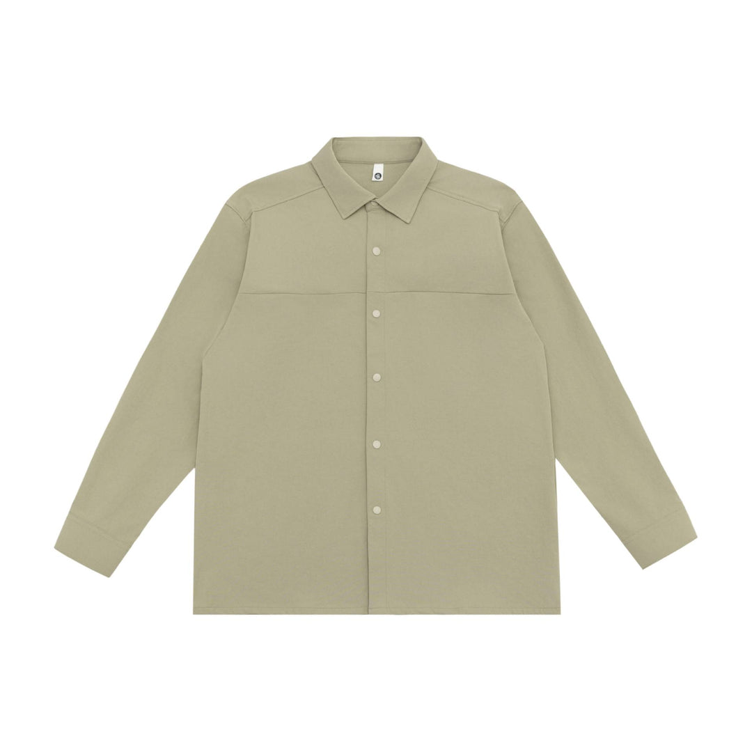 Unisex Longline-Hemdjacke im Boxy-Schnitt aus schwerer Sweatqualität mit verdeckter Druckknopfleiste Drune