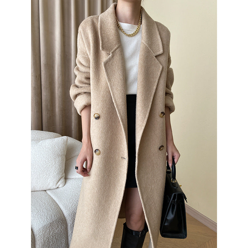 Damen eleganter Wollmantel mit doppelter Knopfleiste und weitem Schnitt Drune