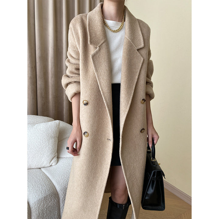 Damen eleganter Wollmantel mit doppelter Knopfleiste und weitem Schnitt Drune