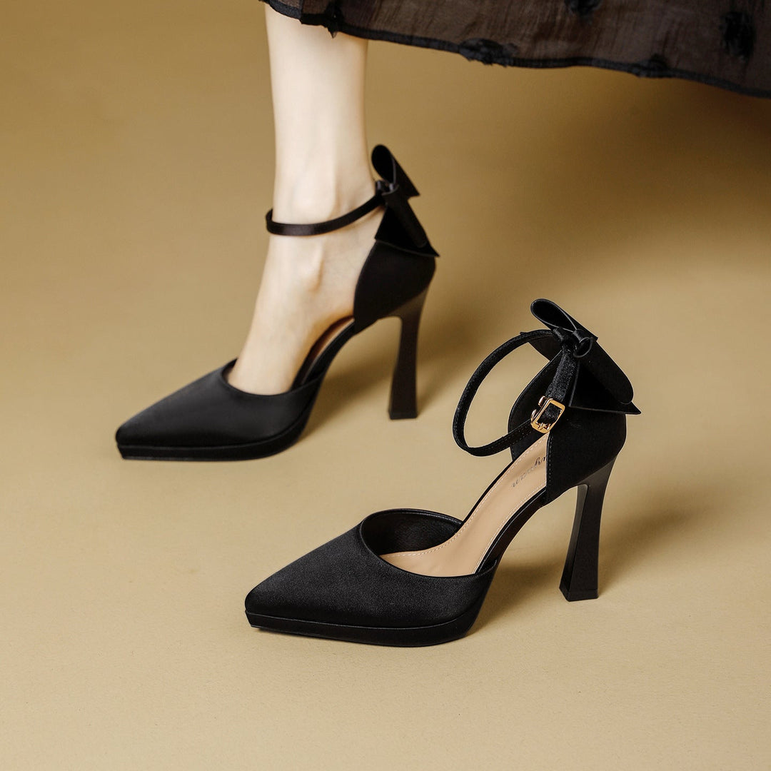 Damen elegante Satin-Pumps mit verspieltem Schleifen-Detail Drune