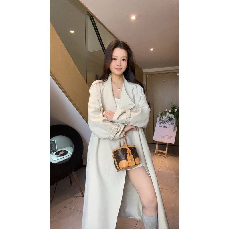 Damen Oversized Trenchcoat mit Taillengürtel Reverskragen und verstellbaren Manschetten Drune