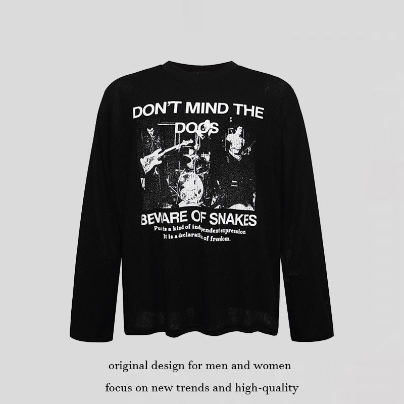 Herren Langarm-Thermo-Shirt mit Waffelstruktur und Punk-Band-Print Drune