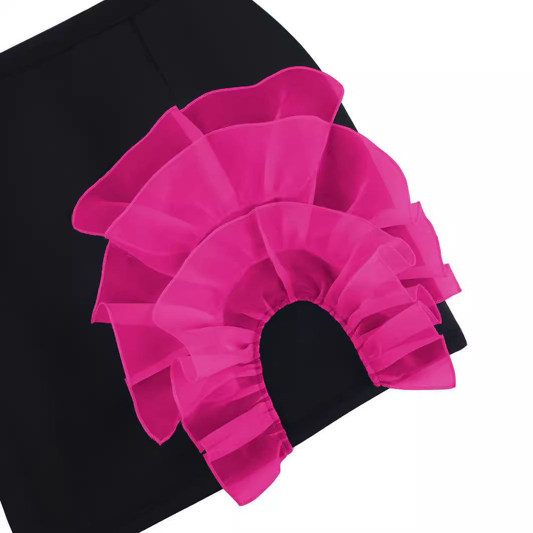 Damen Eleganter Rock mit voluminösem, transparenten Rüschensaum Drune