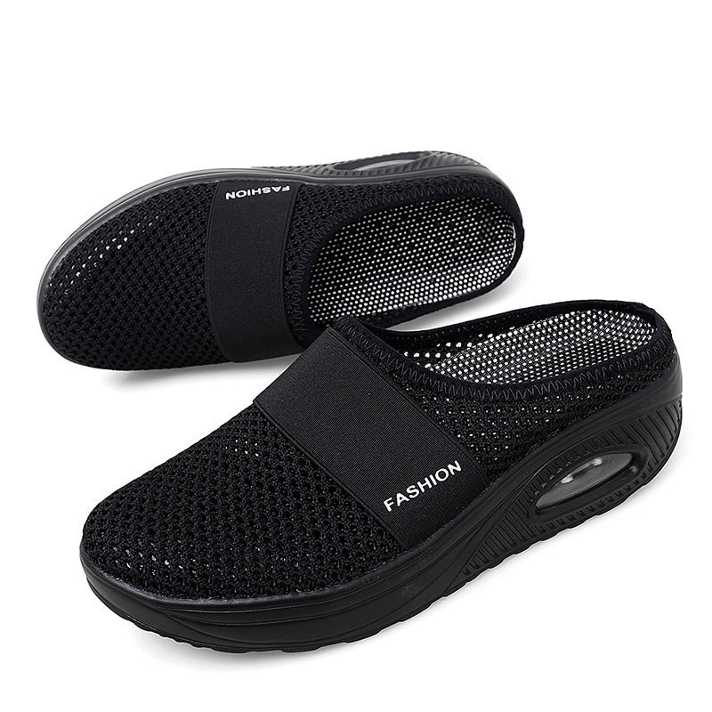 Damen Halbschuh-Slipper mit atmungsaktivem Strickobermaterial, elastischem Mittelfußriemen und Dämpfungssohle Drune