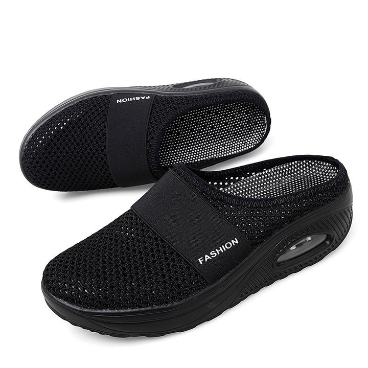 Damen Halbschuh-Slipper mit atmungsaktivem Strickobermaterial, elastischem Mittelfußriemen und Dämpfungssohle Drune