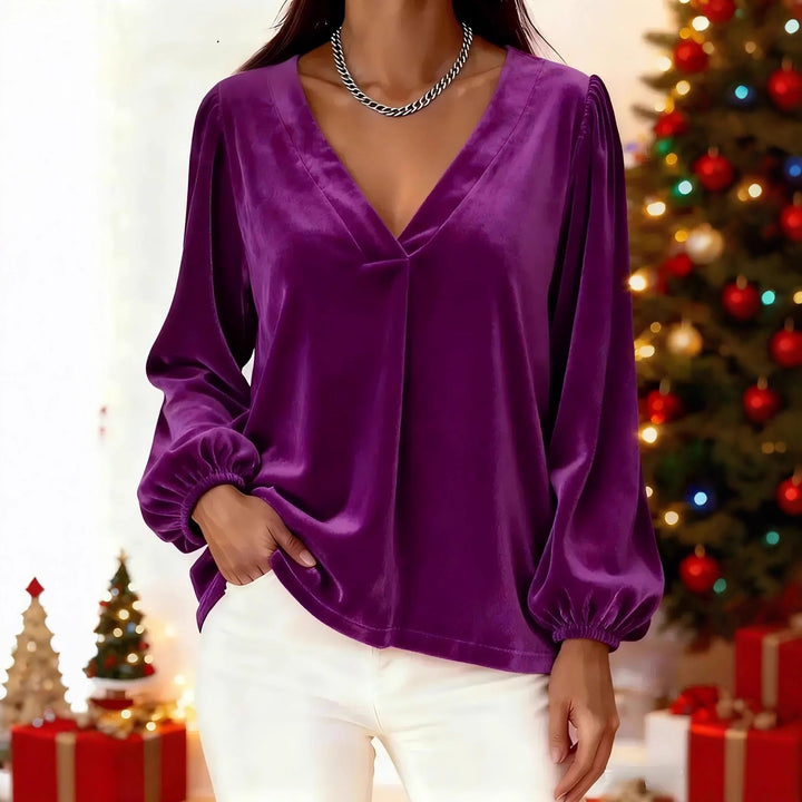 Damen Elegante Veloursbluse mit V-Ausschnitt Drune