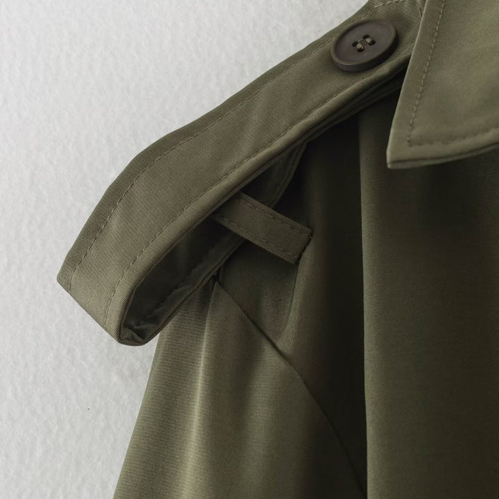 Damen Taillierte Kurz-Trenchjacke mit Bindegürtel und Schulterpatten Drune