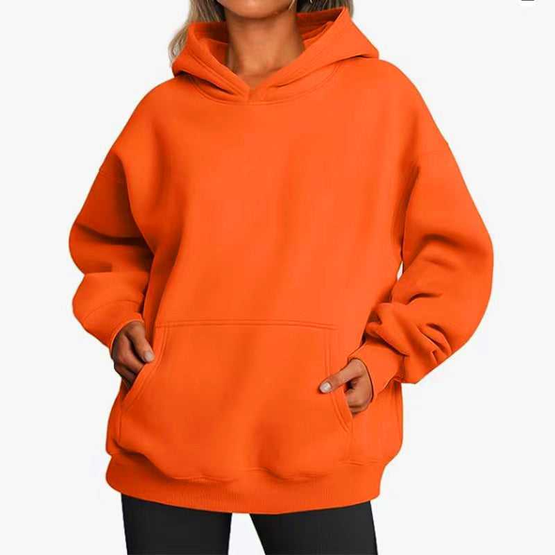 Damen nan Longline-Oversize Hoodie mit tiefer Schulter, verstärkter Kängurutasche und geripptem Saum Drune