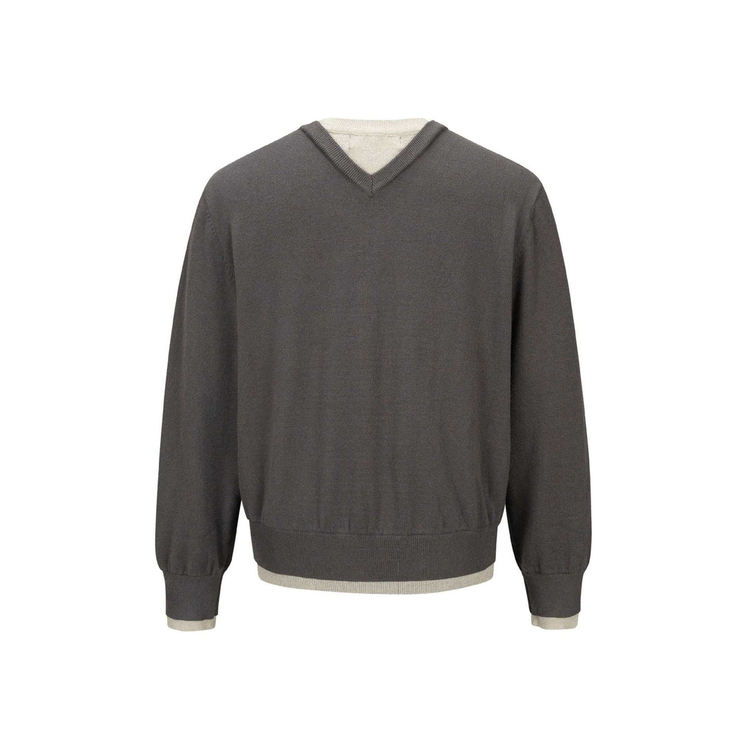 Herren V‑Neck Feinstrickpullover mit integriertem Henley‑Detail und elastischem Bund Drune