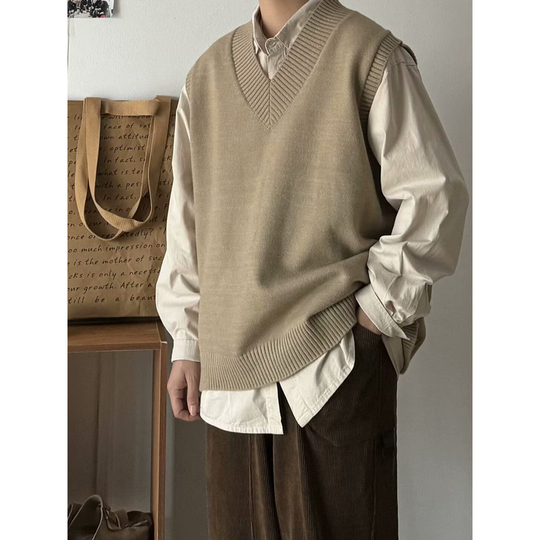 Herren Modischer Grobstrickpullover ohne Ärmel Drune