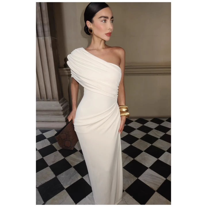 Damen Elegantes Langarm-Minikleid mit fließendem Drapée und asymmetrischem Design Drune