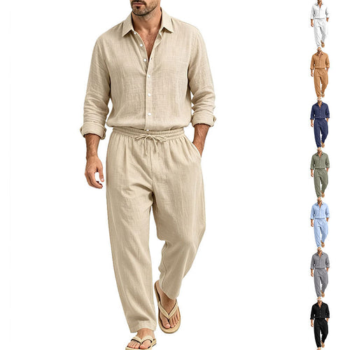 Herren Lässiges Leinen-Set Hemd und Relaxhose mit Tunnelzug Drune