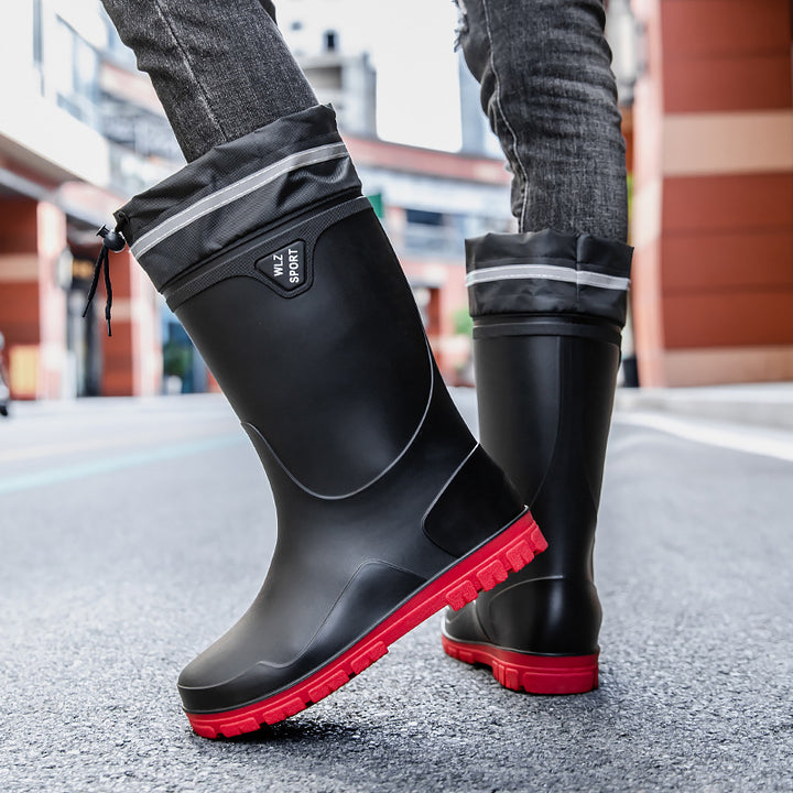 Herren Outdoor-Gummistiefel mit Thermokragen, Zugkordelverschluss und rutschfester Profilsohle Drune