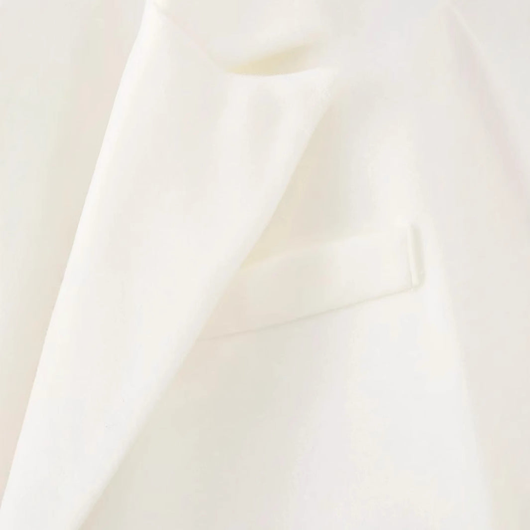 Damen nan langer Fransen‑Mantelblazer mit Plissee‑Saum, Reverskragen und Pattentaschen Drune