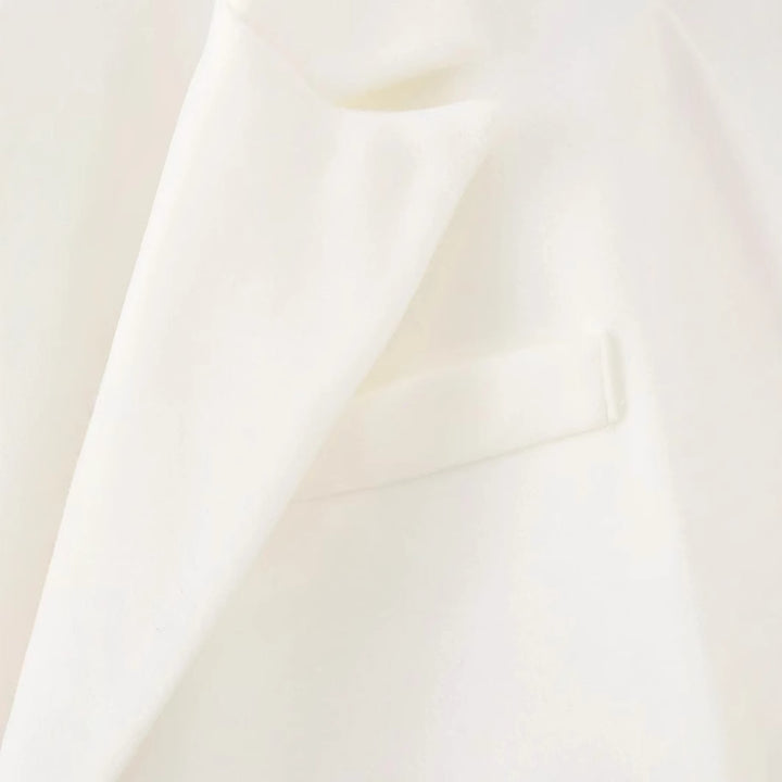 Damen nan langer Fransen‑Mantelblazer mit Plissee‑Saum, Reverskragen und Pattentaschen Drune
