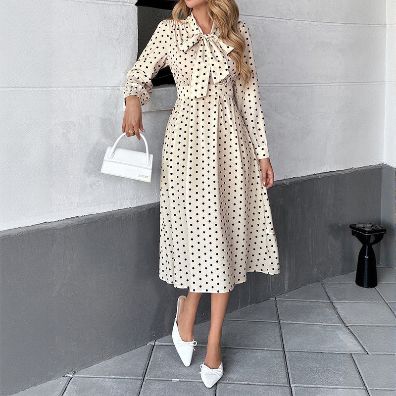 Damen Elegantes Midikleid mit Schluppe und Punkten Drune