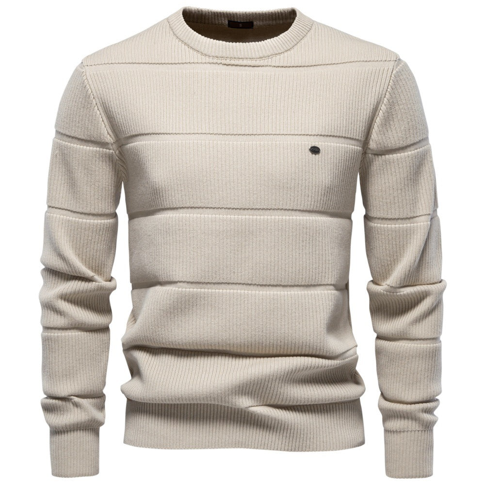 Herren Gestrickter Rundhals-Pullover mit Stepp-Optik und Rippbündchen Drune