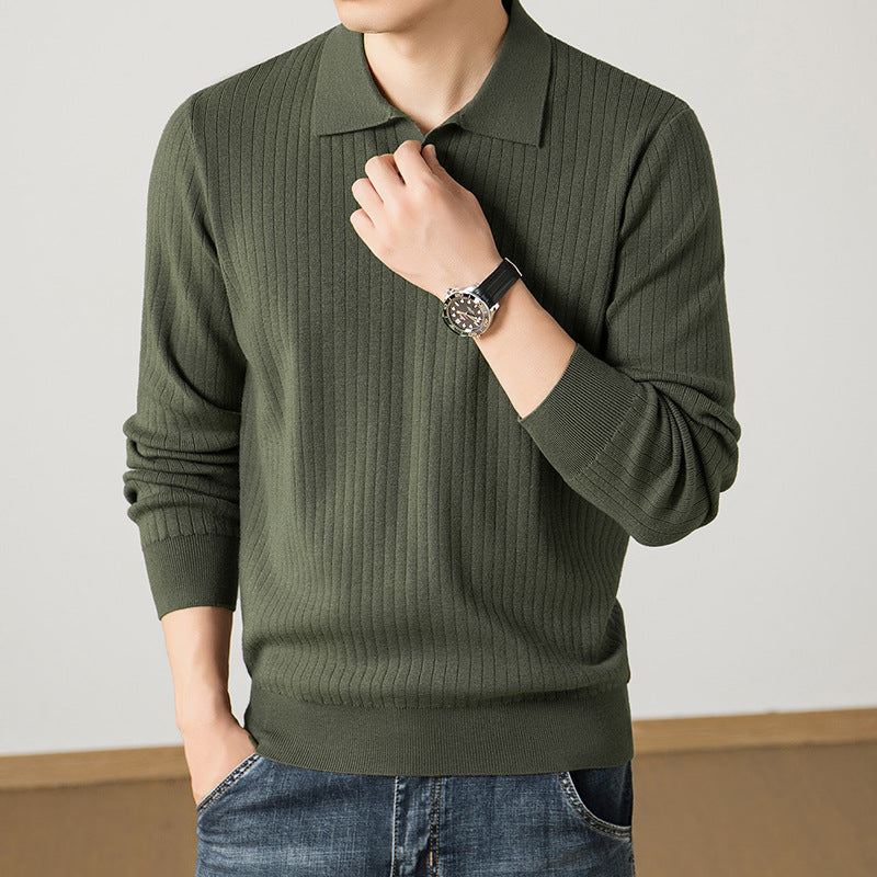 Herren Polokragen-Feinstrickpullover mit Rippstruktur und schmaler Silhouette Drune