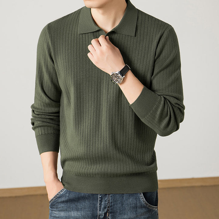 Herren Polokragen-Feinstrickpullover mit Rippstruktur und schmaler Silhouette Drune
