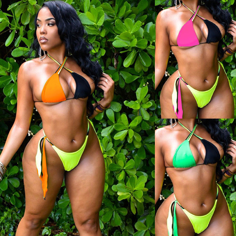 Damen Triangel-Bikini mit asymmetrischem Design und verspielten Bändern Drune