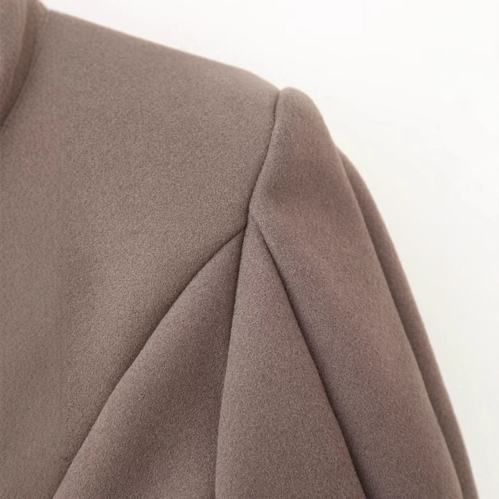 Damen Eleganter langer Wollmix-Mantel mit Schalkragen und aufgesetzten Taschen Drune
