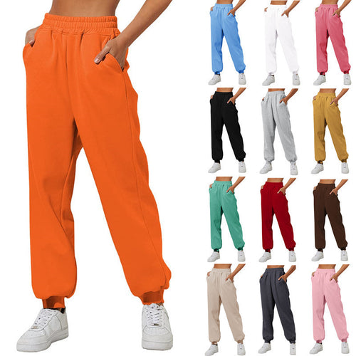 Damen nan weite High‑Waist Jogginghose mit soften Bügelfalten, elastischem Komfortbund und gerippten Knöchelbündchen Drune